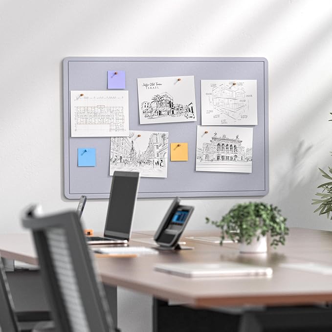 MaxGear Large Bulletin Board 36" x 24", Foldable Felt Board Vision Board Supplies, Cork Board for Office, Home, School, Small Pin Boards for Walls Decorative Display Board Moonlight Gray-DeskLoop Office