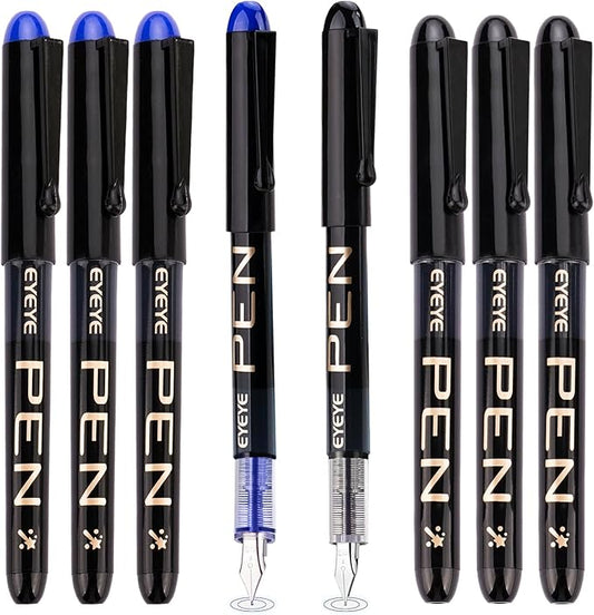 EYEYE Disposable Fountain Pens Fine Point, 4 Black 4 Blue Fountain Pens or Writing, Stainless Steel Nib, Smooth Writing for Calligraphy, Journaling, Drafting, Sketching, Doodling & Office Supplies-DeskLoop Office