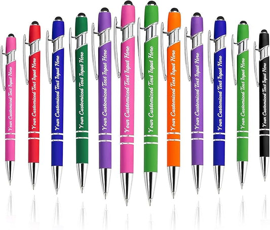 Personalized Ballpoint Pen 12pcs, Custom Pens Free Engraved Bulk with Name Logo, Soft Black Ink Stylus with Touch Metal Office, Gift for Anniversaries, Graduations, Birthdays-DeskLoop Office