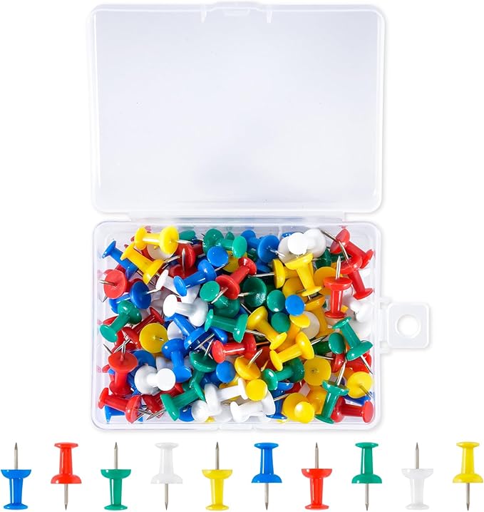 120Pcs Push Pins for Bulletin Board, Thumb Tacks for Cork Board, Colorful Plastic Head, Steel Tip, Thumbtacks for Wall Poster Photo Maps Pictures Office Home Decor-DeskLoop Office