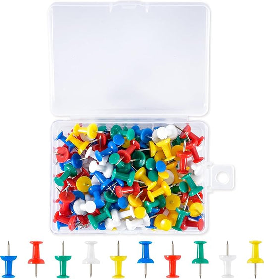 120Pcs Push Pins for Bulletin Board, Thumb Tacks for Cork Board, Colorful Plastic Head, Steel Tip, Thumbtacks for Wall Poster Photo Maps Pictures Office Home Decor-DeskLoop Office