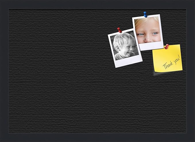 PinPix 20x14 Inch Cork Bulletin Board. This Decorative Framed Pin Board Comes with Solid Black Design and a Satin Black Frame. Ideal for Home Office Decor or Message Board (PinPix-622)-DeskLoop Office
