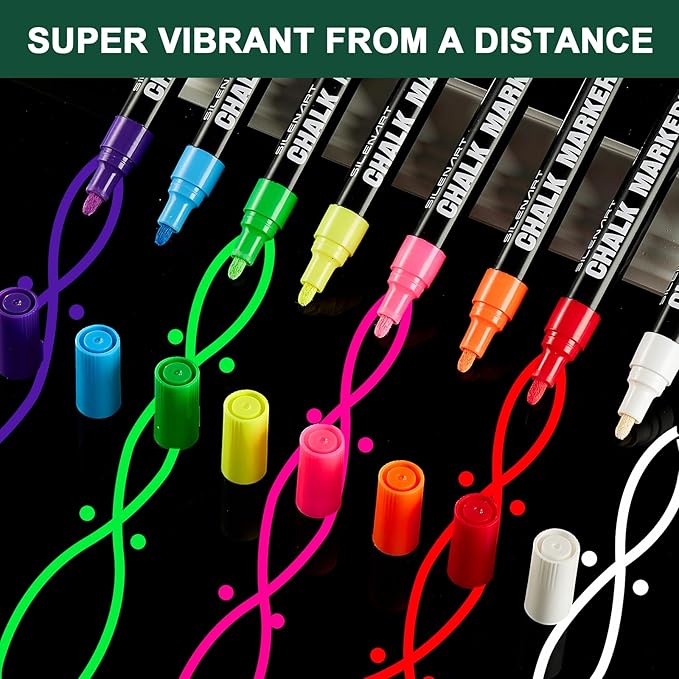 SILENART Liquid Chalk Markers - 8 Vibrant Colors - Chalkboard Markers for Blackboard Glass Window Car Dry Erase Board Acrylic Calendar Board Whiteboard- Wet Erase-DeskLoop Office