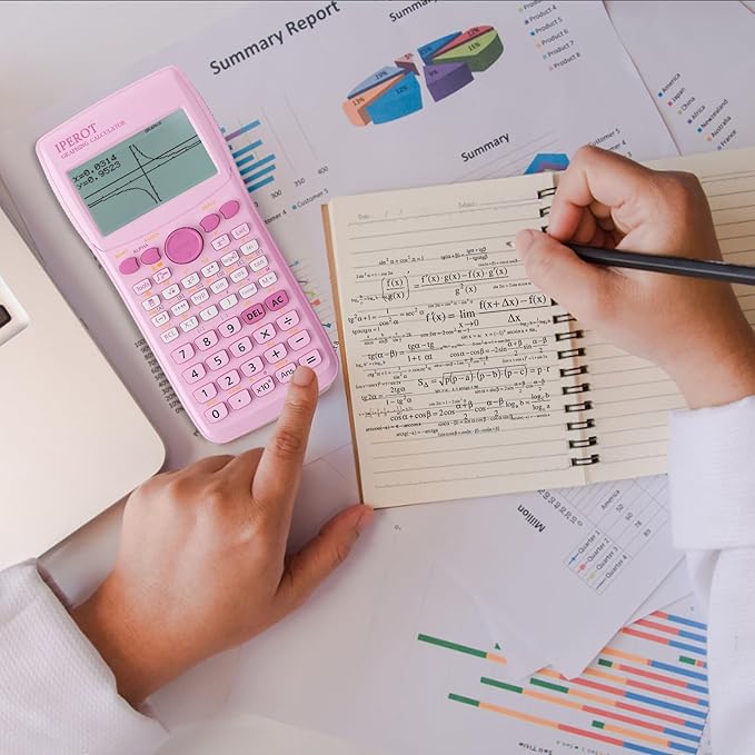 Scientific Calculators with Graphing Calculator, IPEROT Pink Scientific Calculators 10 Modes/ 4 Graphing Functions, Desktop Math Calculator Ideal for School Supplies, Students, College, Teachers-DeskLoop Office