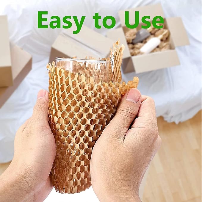 Honeycomb Packing Paper,12" W x 100' L Packing Paper for Moving,Products & Gifts Honeycomb Wrapping Paper,Recyclable and Biodegradable Cushioning Packing Material with 10 Fragile Sticker Labels-DeskLoop Office