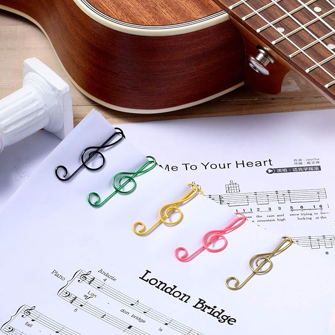 Outus 200 Pcs Music Paper Clips 6 Colors Metal Musical Notes Paper Clips Treble Clef Paper Clips Funny Music Teacher Gifts for Desk Bookmark Office School Notebook-DeskLoop Office