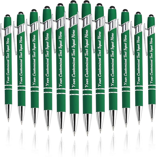 Personalized Ballpoint Pen 12pcs, Custom Pens Free Engraved Bulk with Name Logo, Soft Black Ink Stylus with Touch Metal Office, Gift for Anniversaries, Graduations, Birthdays-DeskLoop Office