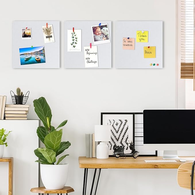 AKTOP White Cork Bulletin Board 12x12, 1/2" Thick Felt Cork Board Tiles 12 Pack, Small Square Pin Board for Wall, Self Adhesive Corkboards with 120 Push Pin Wood Clips for School, Home & Office-DeskLoop Office