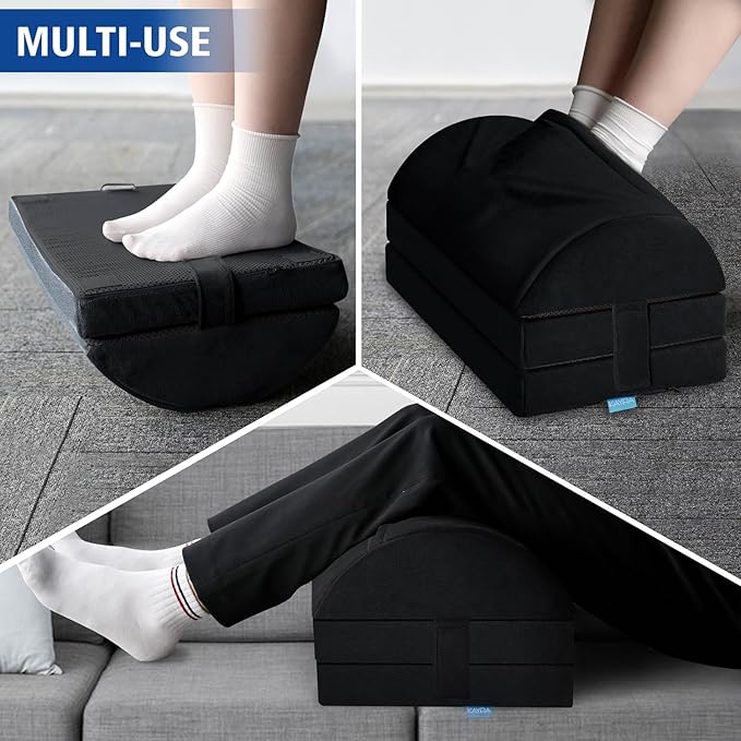 KAYFIA Foot Rest for Under Desk at Work XXL(20in) with 3 Adjustable Heights,Foot Stool with Supportive Gel Foam, Warmer Feet Pocket Footrest for Office Gaming Chair, for Leg Support -Black-DeskLoop Office