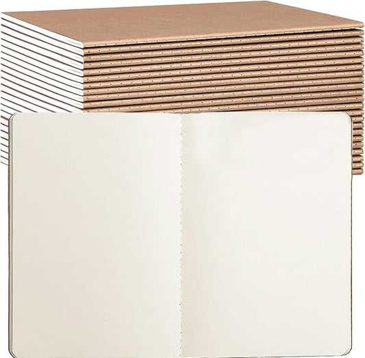 30 Pack Blank Kraft Notebook A5 Soft Cover Kraft Notebooks Journals Writing Diary Subject Notebooks 30 Sheets 60 Pages for Journaling, Travelers, School and Office-DeskLoop Office