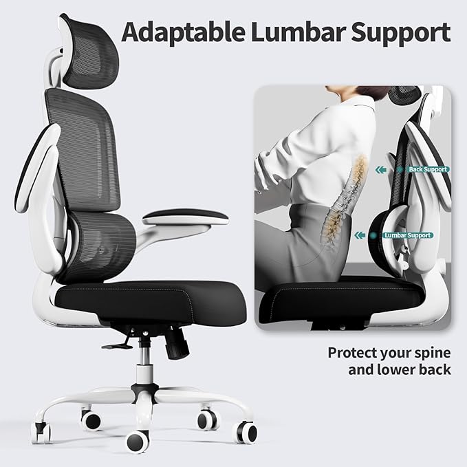TRALT Office Chair Ergonomic Desk Chair, 330 LBS Home Mesh Office Desk Chairs with Wheels, Comfortable Gaming Chair, High Back Office Chair for Long Hours (Black & White)-DeskLoop Office