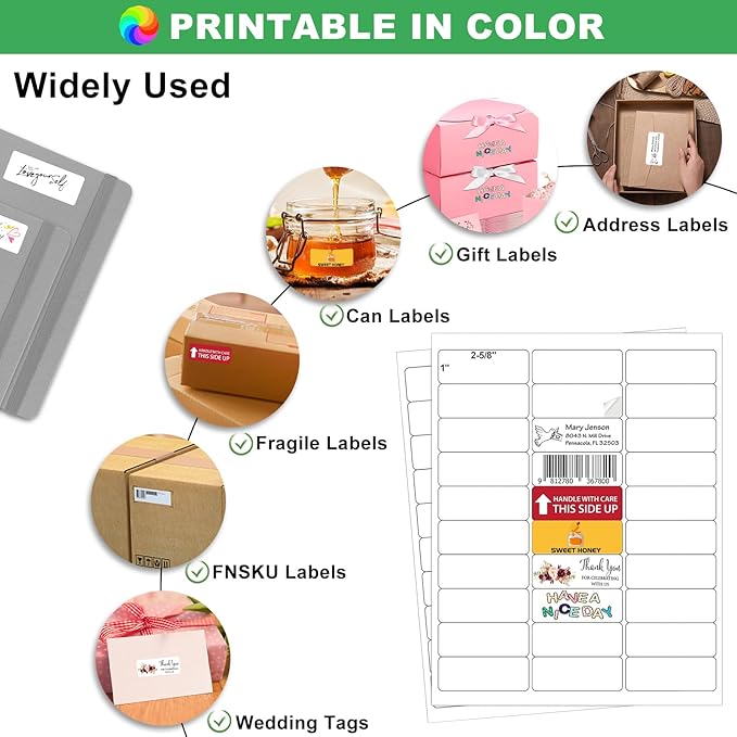 Address Labels 1" x 2-5/8" Mailing Labels for Envelopes, 900 White Printable Blank Label Stickers for Address, Mailing, Lase/Inkjet Printer, 8.5"×11" 30 Up Small Labels Per Sheet (30 Sheets)-DeskLoop Office