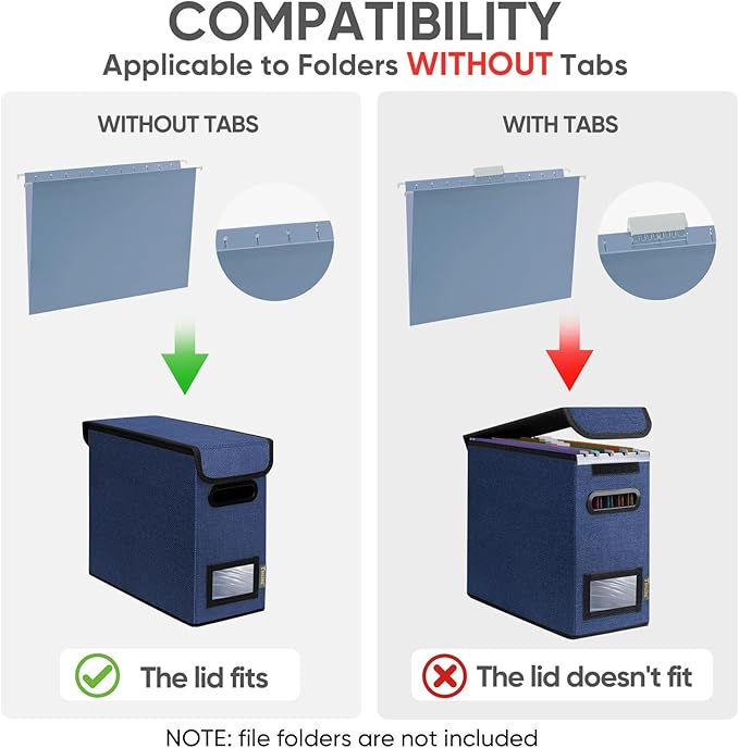 BALEINE File Organizer Box with Lid, Collapsible File Folder Organizer with Plastic Slide, Hanging File Folder Box for Office Document Storage (2 Pack, Blue, S)-DeskLoop Office