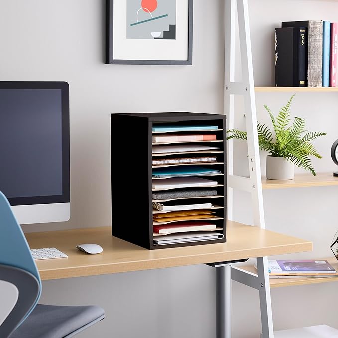 Safco Products Vertical Desktop Sorter, 11 Compartment, Black-DeskLoop Office
