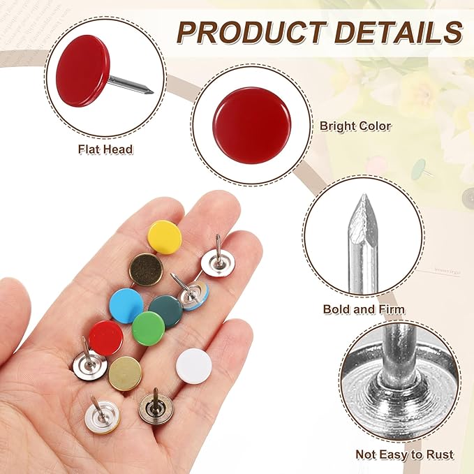 uxcell 120Pcs Push Pins, 11mmx15mm Round Flat Head Decorative Thumb Tacks Upholstery Tacks for Cork Board Office Wall Hangings, Red-DeskLoop Office