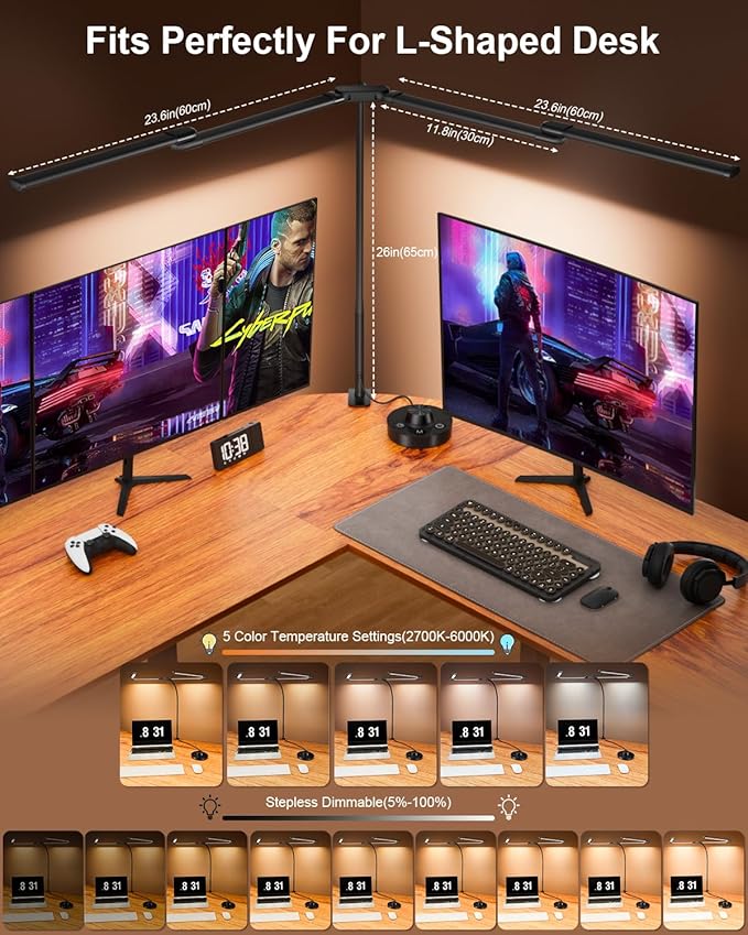 LED Desk Lamp with Clamp, 24W Ultra Architect Desk Lamp for Home Office, Stepless Dimming & Adjustable Gooseneck, Eye-Caring Light with USB Adapter for Reading, Study, Multi-Screen Setup (Black)-DeskLoop Office