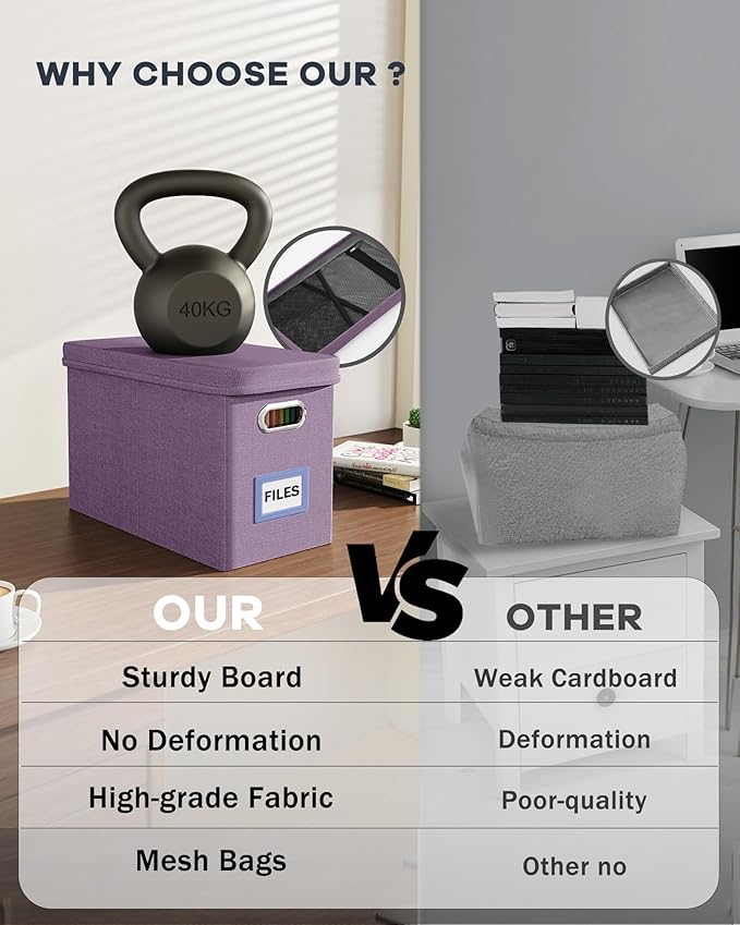 Oterri File Organizer with Lid, Hanging Filing Box with Mesh Pocket, Document Organizer for Letter Files, Portable Storage Box for Office & Home (1 PCS, Taro Purple)-DeskLoop Office