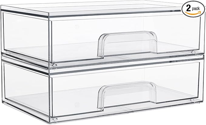 Vtopmart 12.1''W Clear Stackable Storage Drawers,2 Pack Acrylic Plastic Organizers Bins for Makeup Palettes, Cosmetics, and Beauty Supplies,Ideal for Vanity, Bathroom,Cabinet,Desk Organization-DeskLoop Office