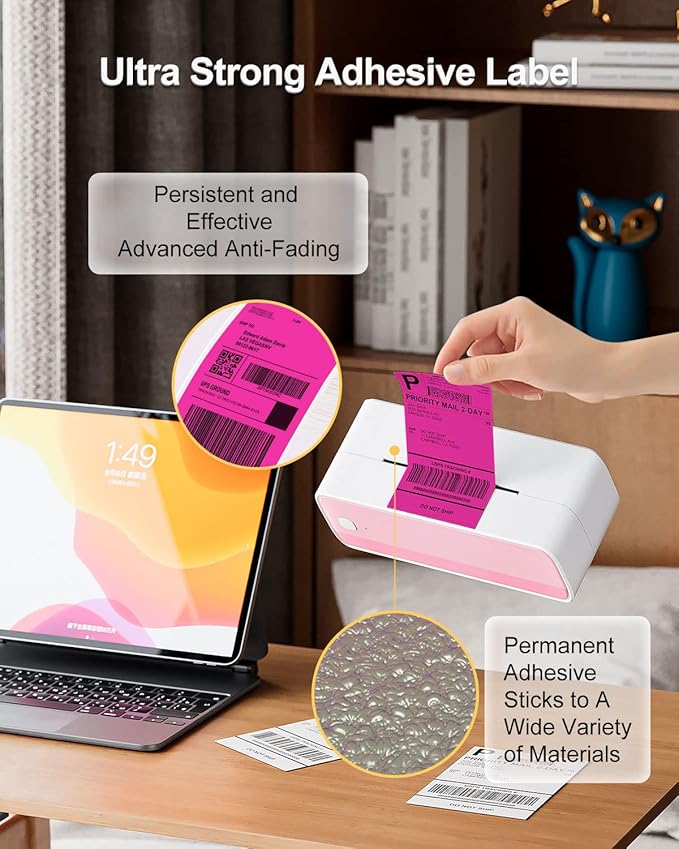 Phomemo 4x6 Thermal Label Printer Paper - 500 PCS Rose 4"x6" Fan-Fold Shipping Supplies Labels - Water/Oilproof Label Stickers - Permanent Adhesive Mailing Labels Paper for Thermal Printer-DeskLoop Office