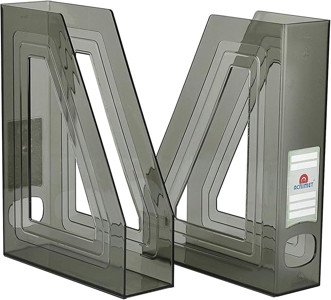 Acrimet Magazine File Holder, Durable Rack, Space-Saving Organizer (Plastic) (Smoke Color) (2 pack)-DeskLoop Office