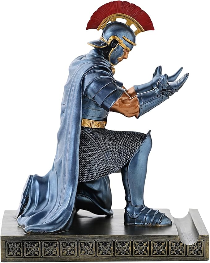 Roman Praetorian Prefect Warrior Knight Pen Holder Desk Ornament Resin Praetorian Guard Mobile Phone Stand Desk Accessories and Organizer for Office with a Letter Opener (Blue)-DeskLoop Office