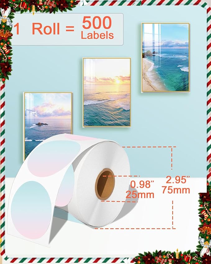 2''×2‘’ Round Circle Thermal Sticker Labels, Self-Adhesive 2 Inch Circle Direct Thermal Labels, Multi-Purpose Sticker Labels for DIY Logo Design,Name Tag,QR Code, 500 Labels/1 Roll, Gradient-DeskLoop Office