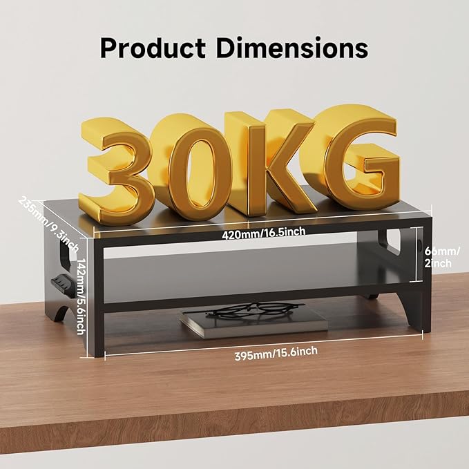 Pholiten Monitor Stand Riser, Desktop Stand, Computer Stand, Ergonomic Design, Two-Level Design, Desktop Organization, Keyboard Smartphone Storage, Printer Stand, Display Stand, 16.5 x 9.3 x 5.6-DeskLoop Office