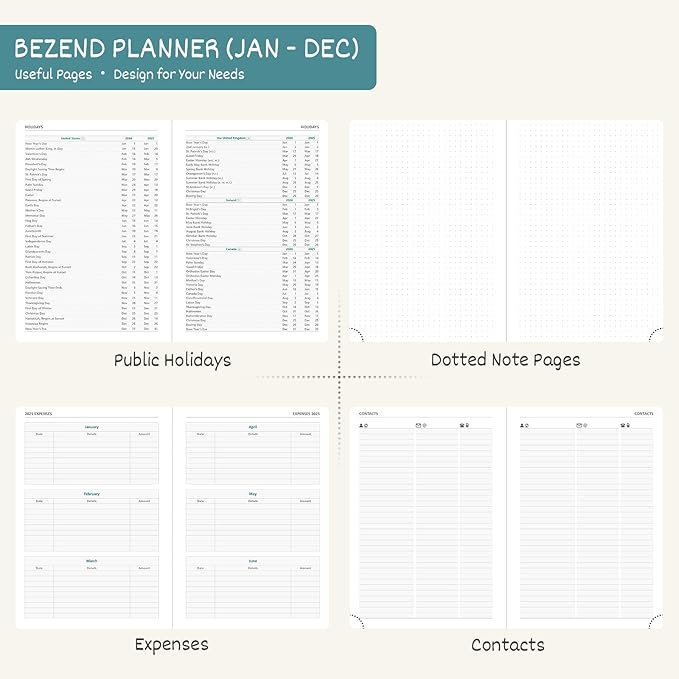 BEZEND 2026 Planner Weekly and Monthly (8.5" x 11") Daily Calendar with Half-Hourly Timeslots & Tab (Jan-Dec) Note & Expenses, Pen Holder, Inner Pocket, Vegan Leather Hardcover - Black-DeskLoop Office