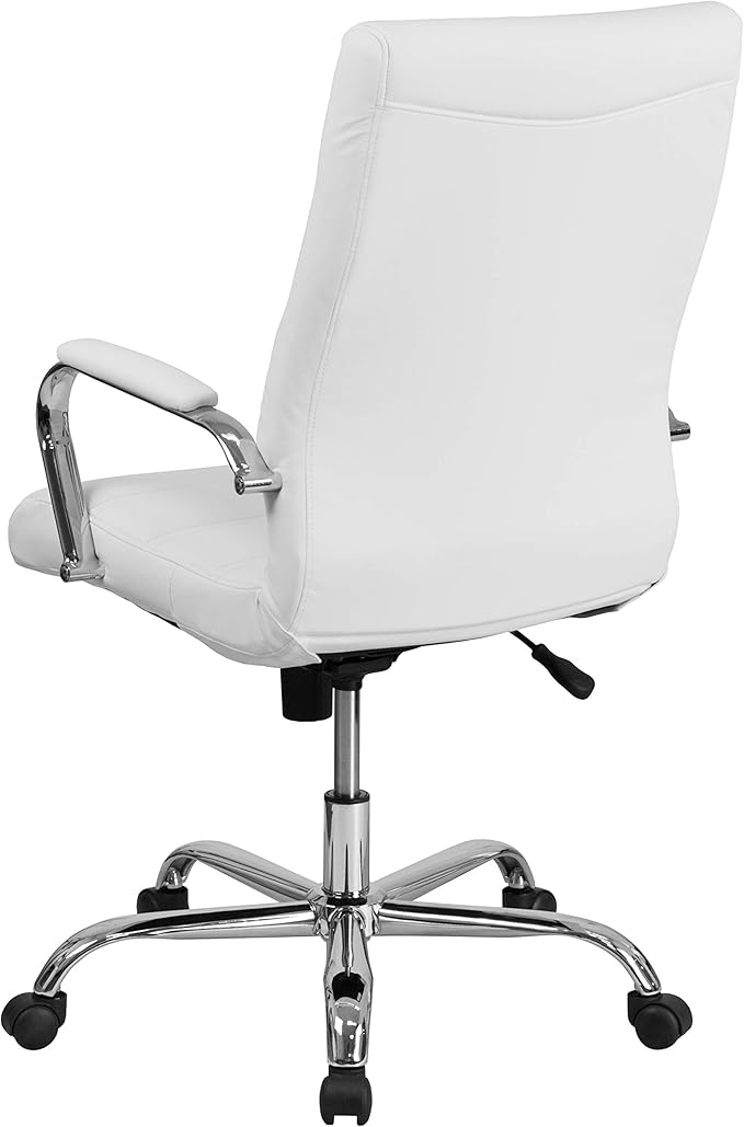 Flash Furniture Whitney High-Back Swivel LeatherSoft Desk Chair with Padded Seat and Armrests, Adjustable Height Padded Office Chair, White/Chrome-DeskLoop Office