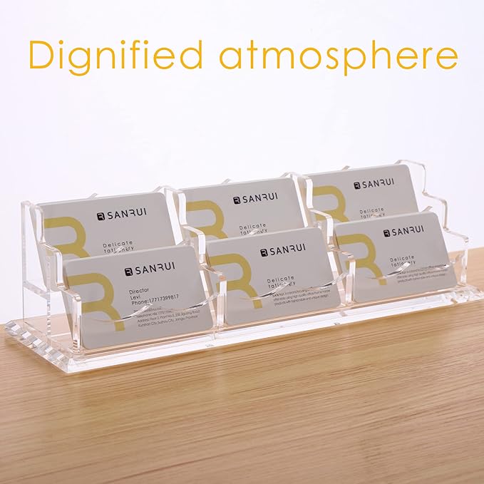 SANRUI Acrylic Business Card Display Holder for Desk, Clear Multiple Desktop Business Card Stand Organizer Storage, for Exhibition, Home , Office ,2 Tier 6 Pocket , 360 Card Capacity-DeskLoop Office