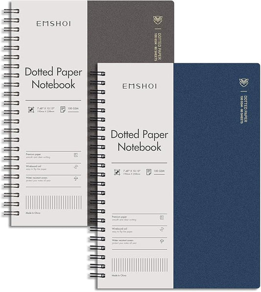 EMSHOI Dotted Journal Spiral Notebook 7.48" x 10.15" - 2 Pack 320 Pages 100gsm Thick Paper, B5 Dot Grid Notebook, Plastic Hardcover Journals for Writing Drawing-DeskLoop Office