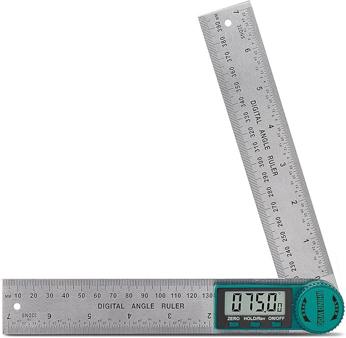 Digital Angle Finder Protractor, Angle Finder Ruler with 7inch/200mm, Angle Measuring Tool for Woodworking/Carpenter/Construction/DIY Measurement(2 Batteries Included) (Stainless Steel)-DeskLoop Office