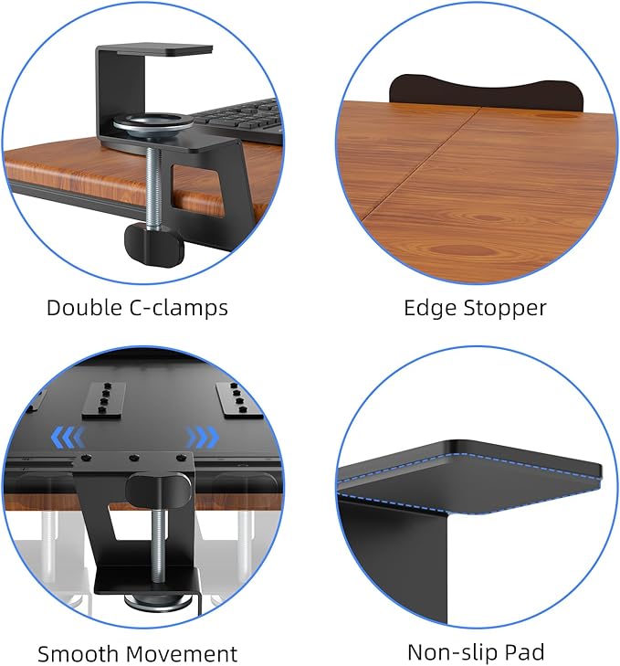 suptek Keyboard Tray Under Desk Pull Out with C Clamp Mount, Computer Keyboard & Mouse Tray, 25.6 (30 Including Clamps) x 11.8 inch Slide-Out Platform Computer Drawer for Typing, Dark Wood, DSF1SM-DeskLoop Office