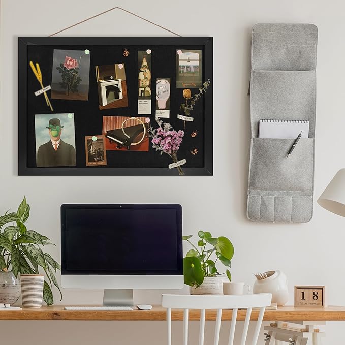 Black Cork Board Bulletin Board 16.7" x 11", 2-Pack Small Linen Corkboards with Frame for Walls, Cute Picture Display Pin Board Vision Board for Room School Office Bedroom 25 Pushpins-DeskLoop Office