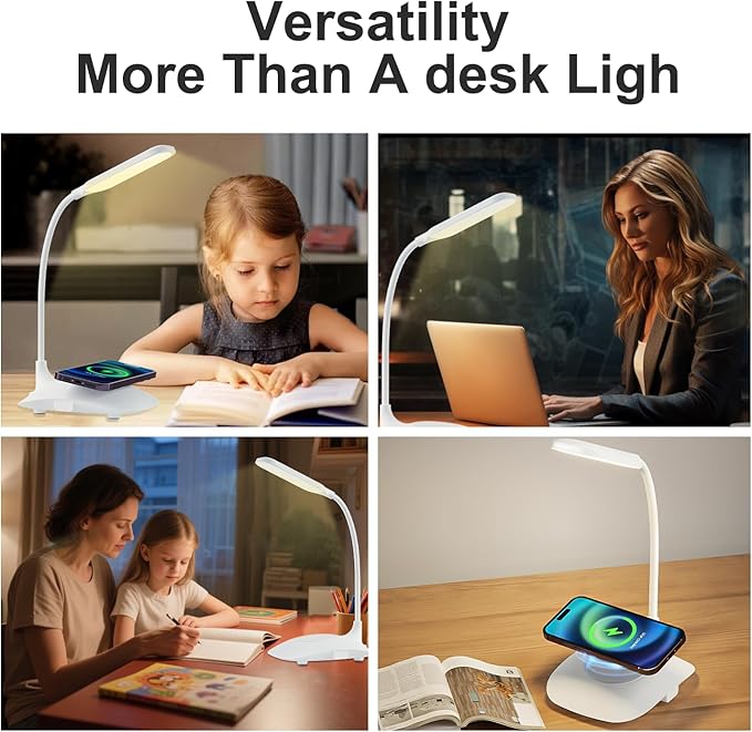 LED Desk Lamp Wireless Charging Desk Lamp with Touch Control Dimmable Office Desk Light Eye-Caring Office Lamp with Adjustable Gooseneck Table Lamp, Reading Lamp Table Lamp for Bedroom Bedside Study-DeskLoop Office