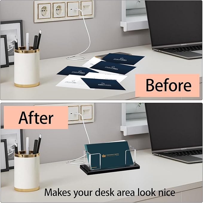 Weiai Acrylic Business Card Holder Stand for Desk, 2 Pieces Modern Black Base Business Card Organizer Display-DeskLoop Office