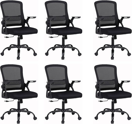 Modern Ergonomic Office Chair, Black, Mesh Back, Flip-up Armrests, Adjustable Height, 300 lbs Capacity-DeskLoop Office