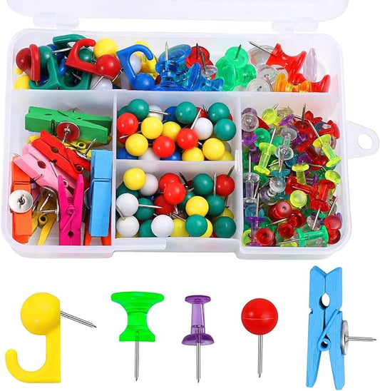 200 Pieces Push Pins Set, Thumb Tacks Multicolor Pushpin Clips Decorative Push Pins for Cork Board, 5 Style for Bulletin Boards Wall Maps Pictures Office Home Supplies-DeskLoop Office