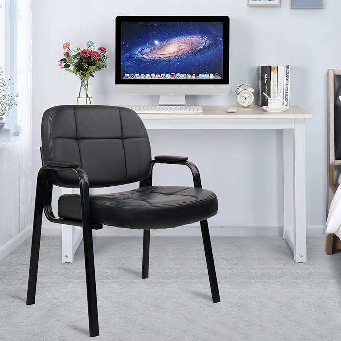 CLATINA Big & Tall 500 lbs Waiting Room Guest Chair, Leather Office Reception Chair No Wheels with Padded Arms for Elderly Home Desk Conference Room Lobby Side Salon Clinic, Black(4 Pack)-DeskLoop Office