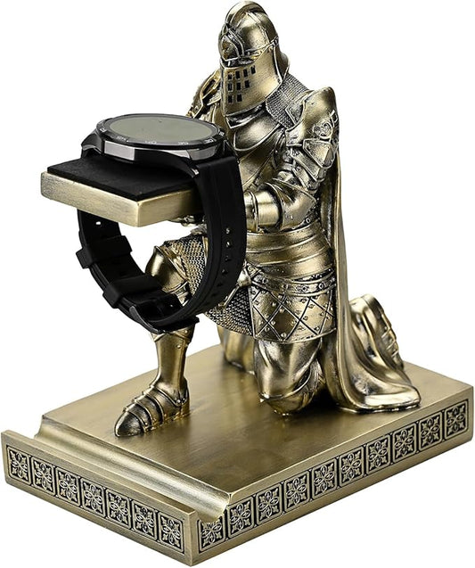 King's Guard Watch Display Stand Eyeglass Jewelry Bracelet Necklace Holder Trays Towers Resin Pen Holder Warrior Knight Mobile Phone Stand for Office & Home (Bronze)-DeskLoop Office