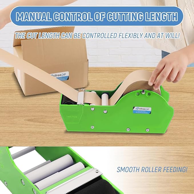 Water-Activated Tape Dispenser, Manual Kraft Gum Tape Dispenser, Width Adjustable 1.18-3.15", Light Weight & Portable Packing Tape Dispenser Set, Green-DeskLoop Office
