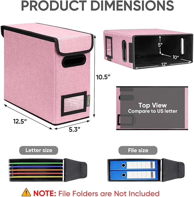 BALEINE File Organizer Box with Lid, Collapsible File Folder Organizer with Plastic Slide, Hanging File Folder Box for Office Document Storage (2 Pack, Pink, S)-DeskLoop Office