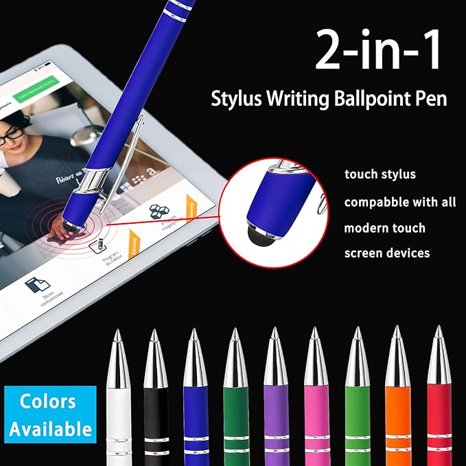 Max 500 Pcs Personalized Pens Bulk, Custom Pens with Free Engraving, Customized Stylus Tip Ballpoint Pen with Your Name Massage Text for School Office Business Graduation Anniversaries-10 Packs