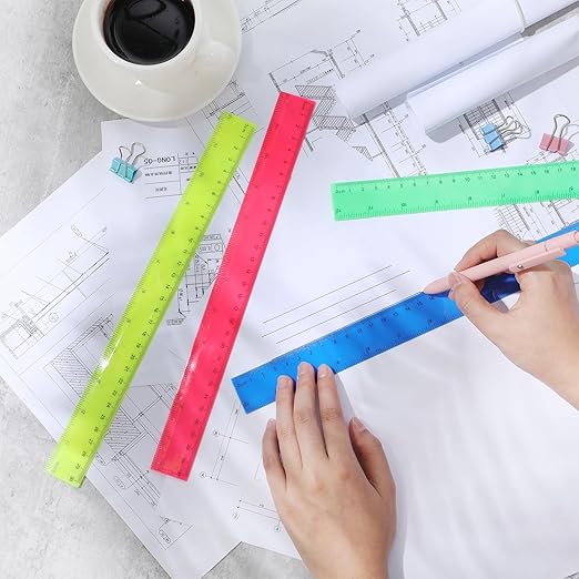 Zonon 30 Pcs 12 Inch Plastic Ruler Assorted Colors Ruler Bulk with Centimeters Millimeter and Inches Rulers First Day of School Gift for Kids School Classroom Office Supplies(Elegant Color,Plastic)-DeskLoop Office