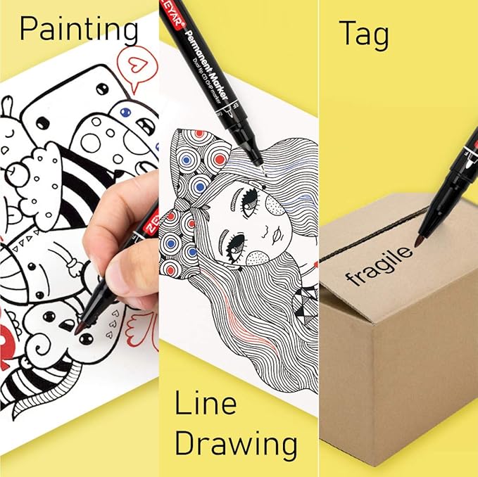 ZEYAR Twin Tip Permanent Markers, CD/DVD Markers, 12 Color, Ultra Fine Point and Fine Point for Signature and Marking (12 Colors)-DeskLoop Office