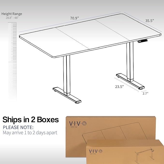 VIVO Electric 71 x 36 in Standing Desk, Memory Height Adjustment, 1B Series, Light Wood Top White Frame, DESK-KIT-1W7C-36-DeskLoop Office