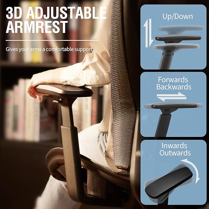 ELABEST Mesh Office Chair,Ergonomic Computer Desk Chair,Sturdy Task Chair- Adjustable Lumbar Support & Armrests,Tilt Function,Comfort Wide Seat,Swivel Home Office Chair (Grey)-DeskLoop Office