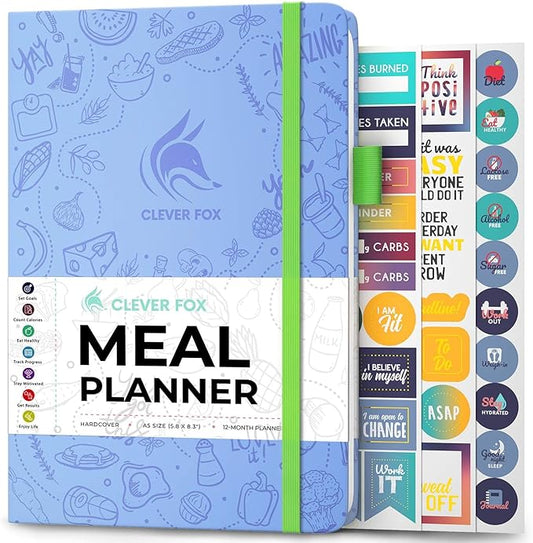 Clever Fox Weekly Meal Planner - Weekly & Daily Meal Prep Journal with Shopping and Grocery Lists for Menu Planning, Healthy Diet & Weight Loss Tracking, Lasts 1 Year, Undated, A5 - Light Blue-DeskLoop Office