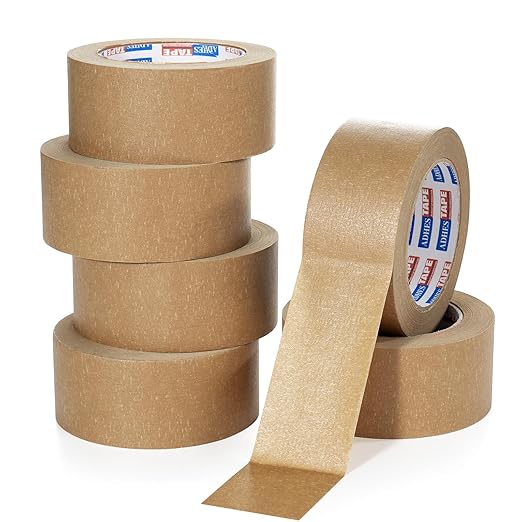 ADHES Heavy Duty Kraft Paper Tape, 2 Inch x 43 Yards, 6 Rolls Eco Friendly & Biodegradable, Writable & Uncoated Brown Packing Tape Paper Packing Tape for Masking, Sealing, and Packaging Use,-DeskLoop Office