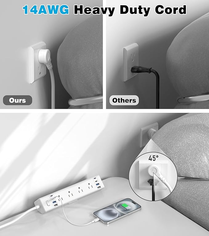 40W Fast Charging Station,Desk Clamp Power Strip,4 USB-C Ports & 8 AC Outlets,Desktop Edge Mount Surge Protector Power Strip,14AWG Heavy Duty Cord,Fit 1.9" Tabletop Edge for Home Office(10Ft Cable)-DeskLoop Office